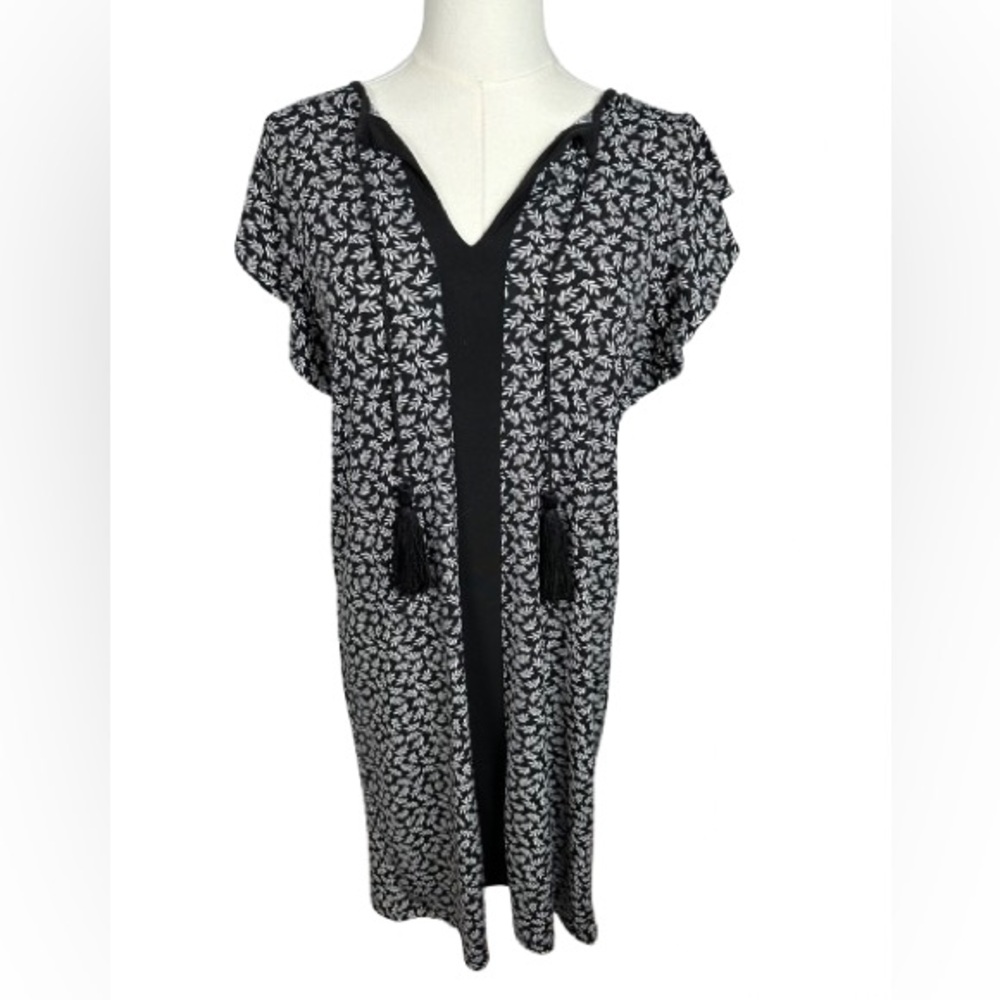 Michael Kors Black and White Leaf Pattern Dress Size S